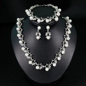Fashion Pearl Wedding Necklace Earring Sets Bridal For Women Elegant Jewelry Set